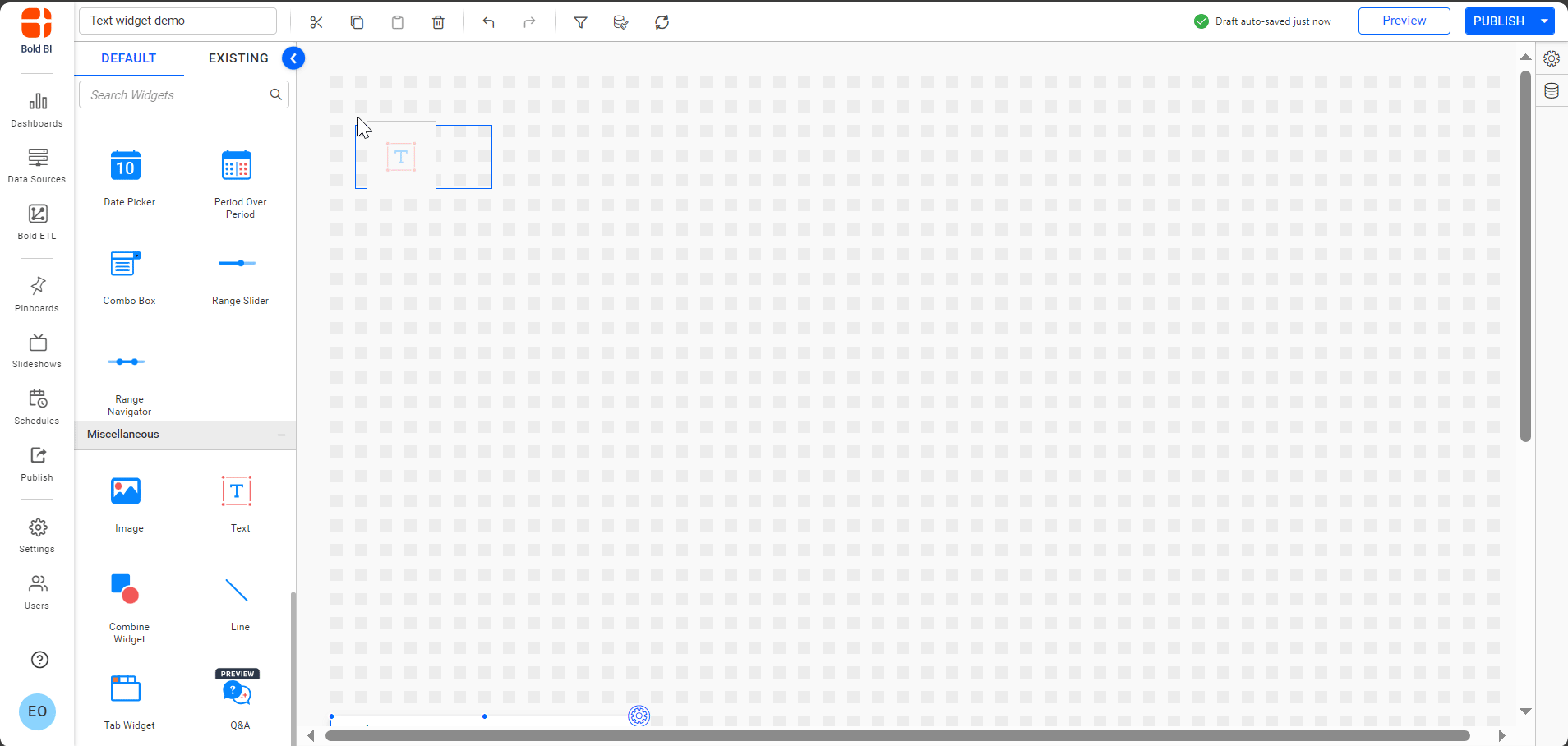 Bold BI text widget configuration process