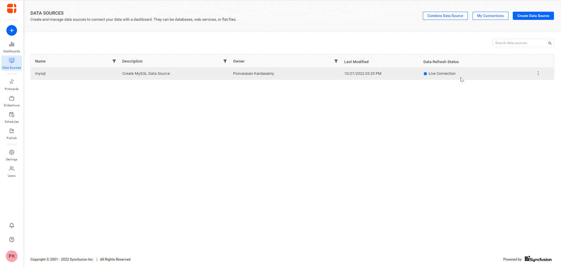 Provided REST API to create/edit SQL live mode data source programmatically