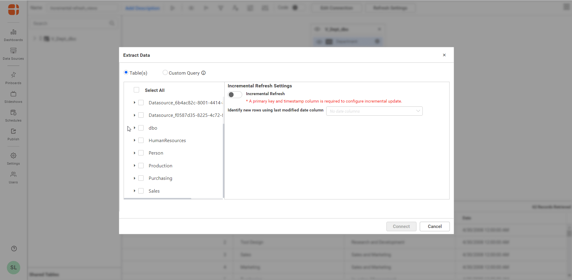 Incremental refresh for Bolddesk data sources